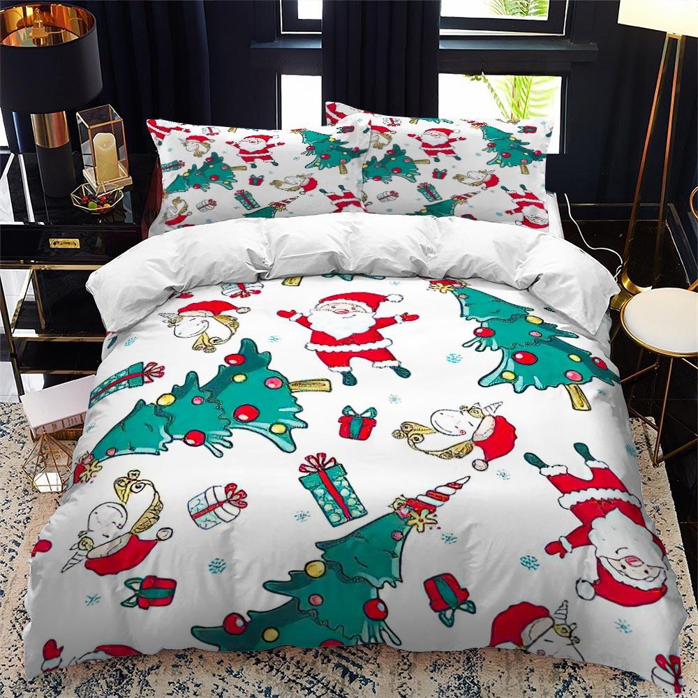 Weihnachten Polyester Bettbezug Set King Queen Größe Winter Rot Weihnachtsmann Geschenk Frohe Weihnachten Für Jungen Mädchen Teenager Bettwäsche Set EU single(135x200cm) von Joom DACH
