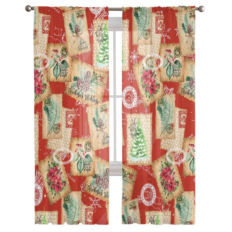 Weihnachten Retro Umschlag Stempel Wohnzimmer Transparent Tüll Fenster Vorhang Schlafzimmer Küche Dekor Schleier Vorhänge Vorhänge 135W x 114H(cm) von Joom DACH