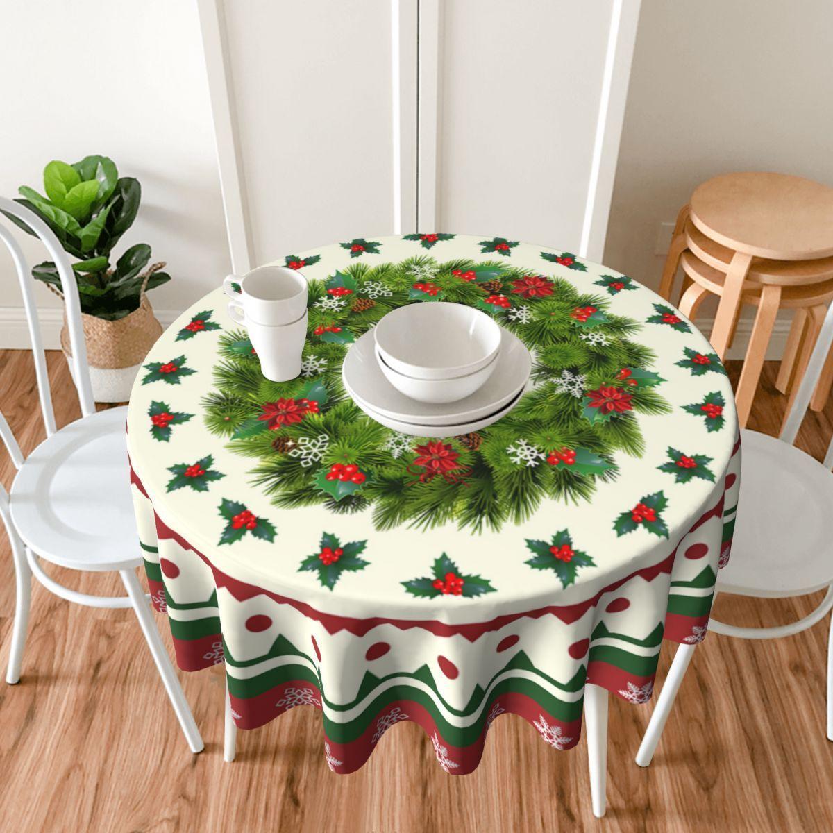 Weihnachten Runde Tischdecke Santa Claus Schneemann Tischdecke Frohe Weihnachten Dekorationen für Home Weihnachten Neue Jahr Dekor Round 152cm*152cm von Joom DACH