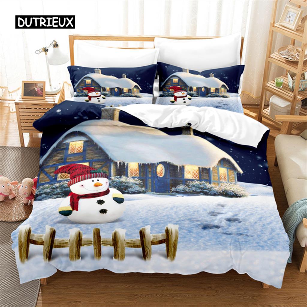 Weihnachten Schneemann Bettwäsche-Set Bettbezug-Set 3D-Bettwäsche Digitaldruck Bettwäsche Queen-Size-Bettwäsche-Set Modedesign EU single(135x200cm) von Joom DACH