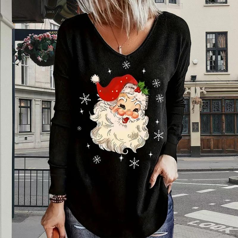 Weihnachten Schneemann Druck Frauen T-shirts Damen Tops Langarm V-ausschnitt Pullover Femme T-shirts T Shirt Für Frauen 8XL weiß von Joom DACH