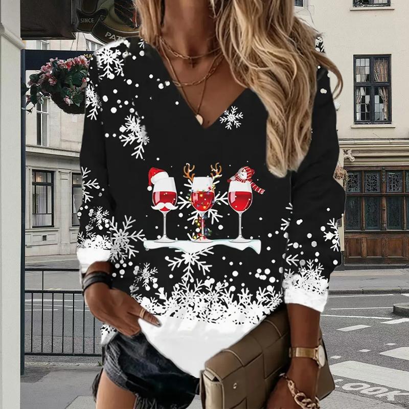 Weihnachten Schneemann Druck Frauen T-shirts Damen Tops Langarm V-ausschnitt Pullover Femme T-shirts T Shirt Für Frauen XL schwarz von Joom DACH