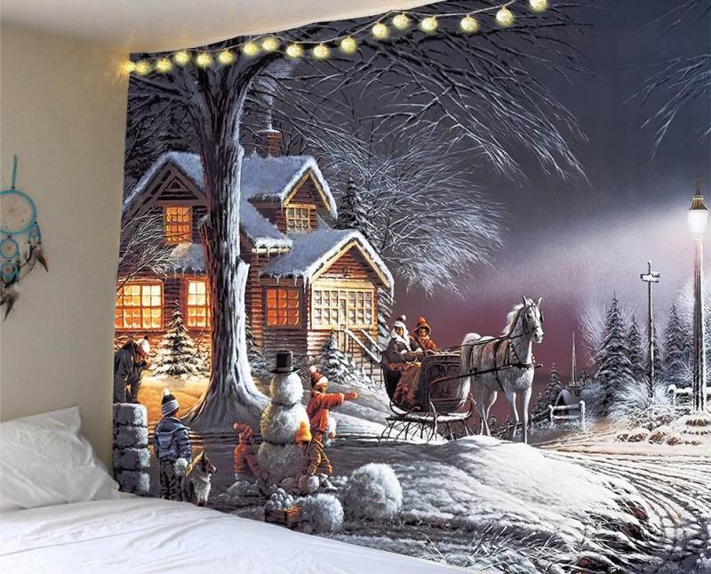 Weihnachten Tapisserie Santa Claus Schneemann Neue Jahr Hintergrund Wand Hängende Dekoration Kamin Strümpfe Geschenke Hängen Tuch 230X180cm von Joom DACH