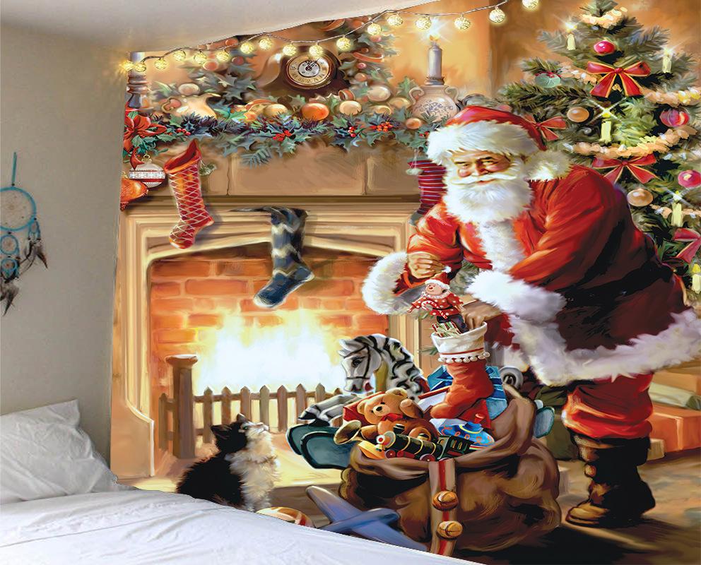 Weihnachten Tapisserie Santa Claus Schneemann Neue Jahr Hintergrund Wand Hängende Dekoration Kamin Strümpfe Geschenke Hängen Tuch 230X180cm von Joom DACH