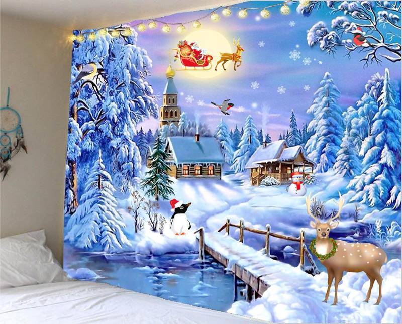 Weihnachten Tapisserie Santa Claus Schneemann Neue Jahr Hintergrund Wand Hängende Dekoration Kamin Strümpfe Geschenke Hängen Tuch 230X180cm von Joom DACH