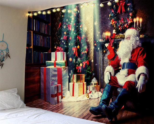 Weihnachten Tapisserie Santa Claus Schneemann Neue Jahr Hintergrund Wand Hängende Dekoration Kamin Strümpfe Geschenke Hängen Tuch 95x73cm von Joom DACH