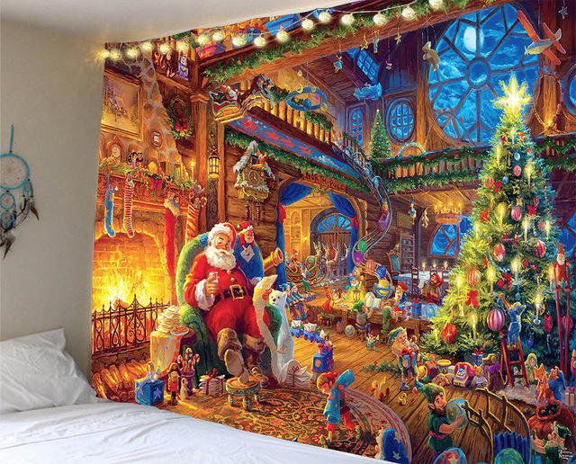 Weihnachten Tapisserie Santa Claus Schneemann Neue Jahr Hintergrund Wand Hängende Dekoration Kamin Strümpfe Geschenke Hängen Tuch 95x73cm von Joom DACH