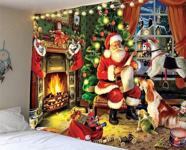 Weihnachten Tapisserie Santa Claus Schneemann Neue Jahr Hintergrund Wand Hängende Dekoration Kamin Strümpfe Geschenke Hängen Tuch 95x73cm von Joom DACH