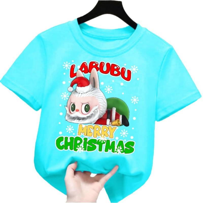 Weihnachten neu Labubu Weihnachtsmann mehrfarbig Rundhalsausschnitt Kurzarm Cartoon-Druck geeignet für Männer und Frauen S von Joom DACH