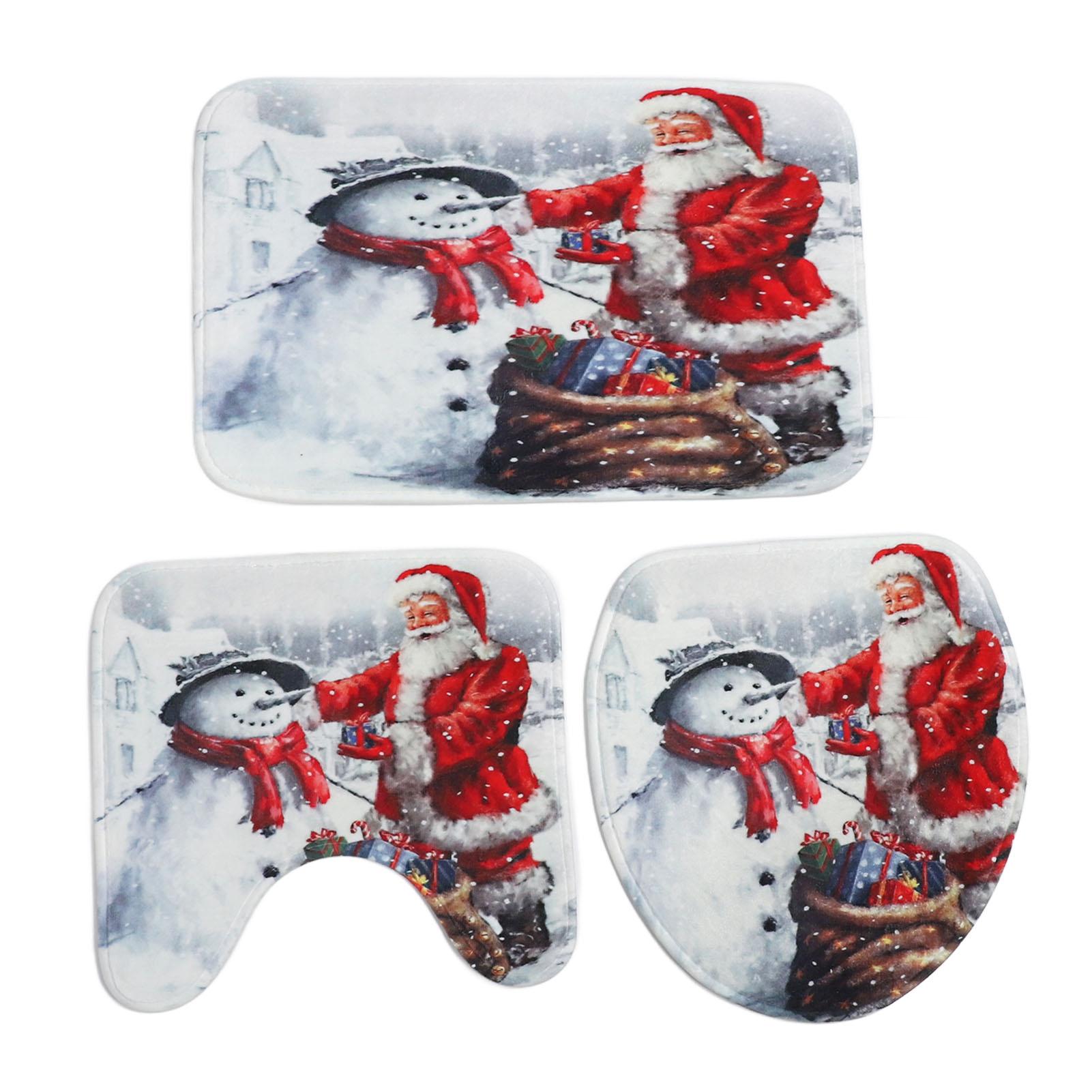 Weihnachts-Badteppich-Set Absorbierend Rutschfest Toilettendeckelbezug U-förmige Rechteckige Fußmatte Toilette Weihnachts-Badteppich-Set Absorbierend Rutschfest Toilettendeckelbezug U-förmige Rechteckige Fußmatte Toilette von Joom DACH