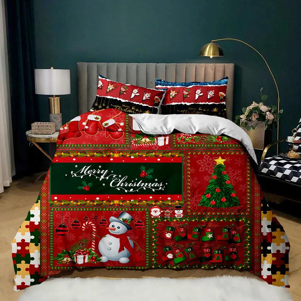 Weihnachts-Bettbezug, Frohe Weihnachten, Strumpf, Tröster, Weihnachtsgeschenke, Bettwäsche-Set für Kinder, Frohes Neues Jahr, Süßigkeiten, Polyester, Quilt-Bezug EU single(135x200cm) von Joom DACH