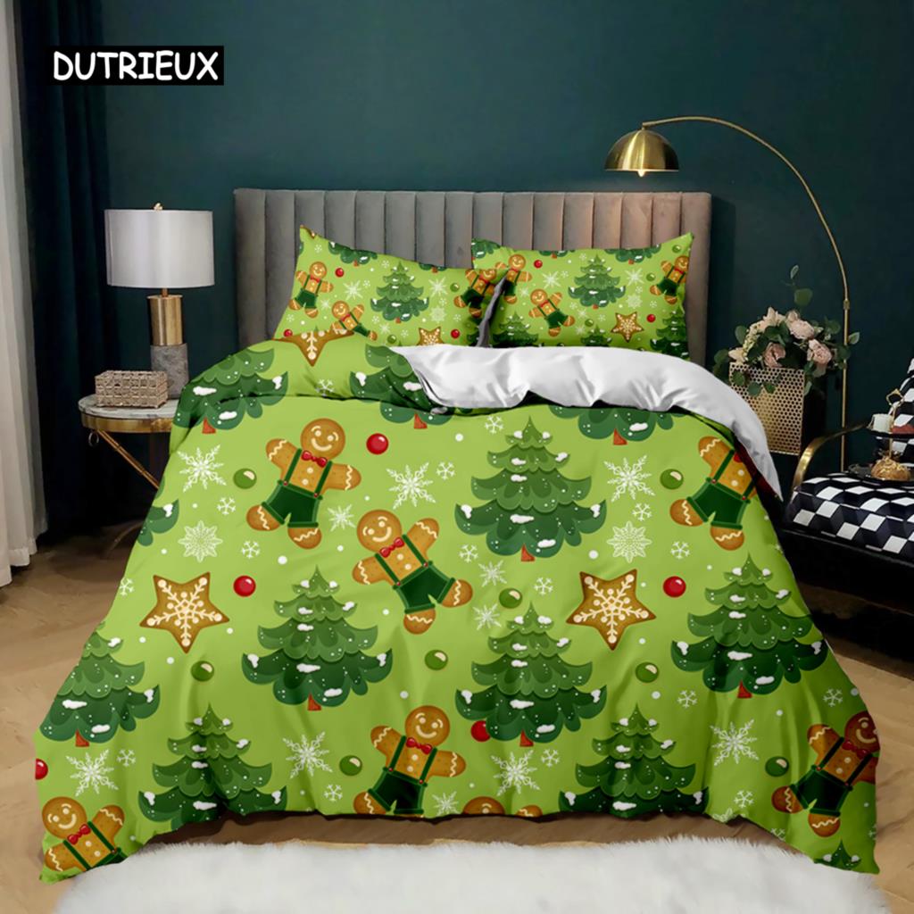 Weihnachts-Bettbezug Frohe Weihnachten Baum Strümpfe Grüner Hintergrund Einzelbettwäsche-Set Doppel Queen King Polyester Steppdeckenbezug EU single(135x200cm) von Joom DACH