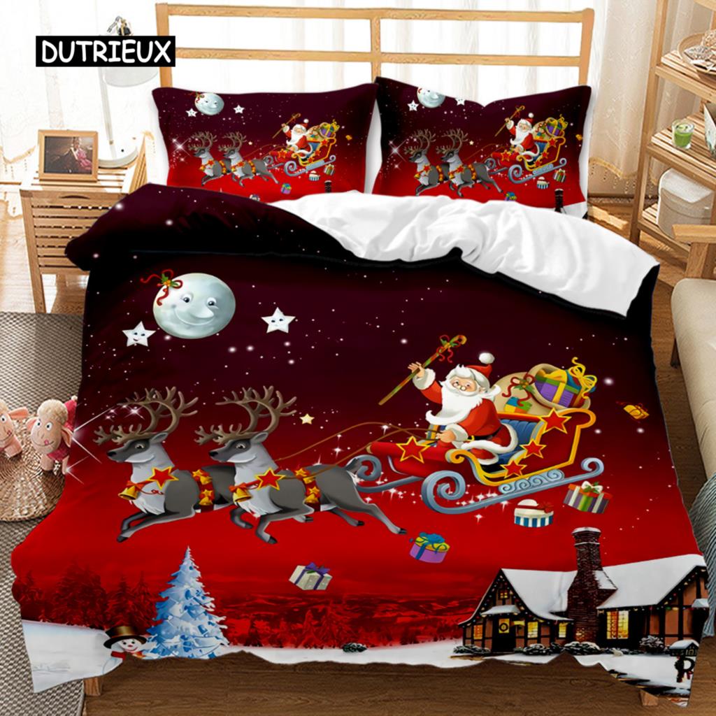Weihnachts-Bettbezug-Set Cartoon Frohe Weihnachten Bettwäsche-Set Glücklicher Weihnachtsmann Polyester Steppdecken-Set Kissenbezug Doppel Queen King EU single(135x200cm) von Joom DACH