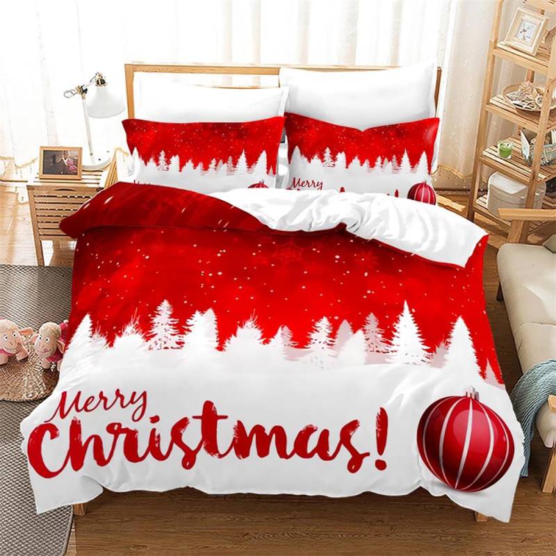 Weihnachts-Bettbezug-Set King Size Schneeflocken Glocken Muster Festival Bettwäsche-Set Polyester Bettdeckenbezug für Kinder Jungen Mädchen EU single(135x200cm) von Joom DACH