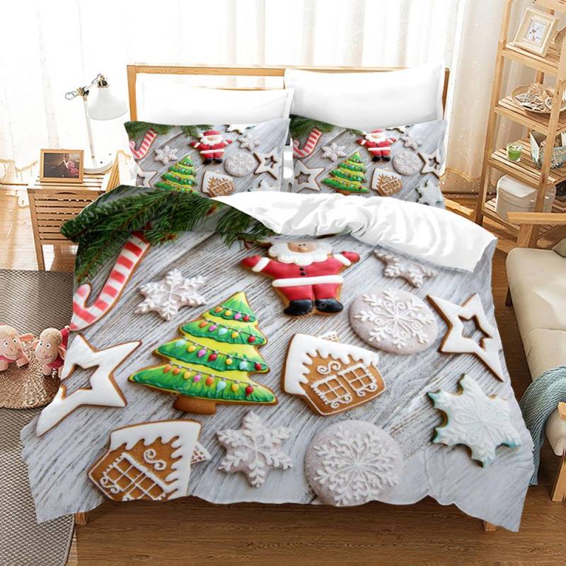 Weihnachts-Bettbezug-Set Schnee Keks Frohe Weihnachten Festival Bettdeckenbezug King Queen Größe für Kinder Polyester Bettwäsche-Set EU single(135x200cm) von Joom DACH