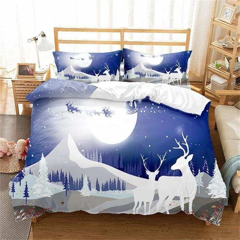 Weihnachts-Bettbezug für Mädchen und Jungen, Kinderbettwäsche, Landhaus, Urlaub, Weihnachtsbaum, Cartoon, süßer Schneemann, Tröster, Schlafzimmer-Dekor EU single(135x200cm) von Joom DACH