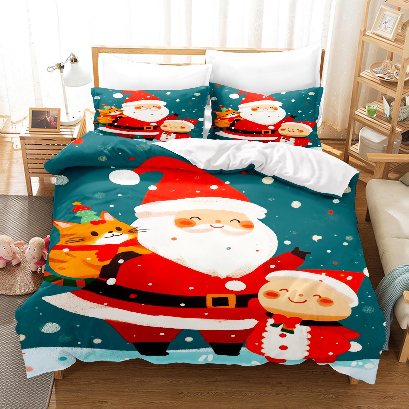 Weihnachts-Bettwäsche-Set Bettbezug Comforte 3D Kinder Niedlich Bedruckt Cartoon 100% Polyester 3-teiliges Set 1 Bettbezug 135x200cm von Joom DACH