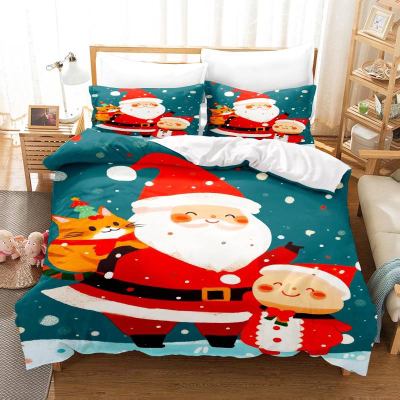 Weihnachts-Bettwäsche-Set Bettbezug Comforte 3D Kinder Niedlich Bedruckt Cartoon 100% Polyester 3-teiliges Set 1 Bettbezug 135x200cm von Joom DACH