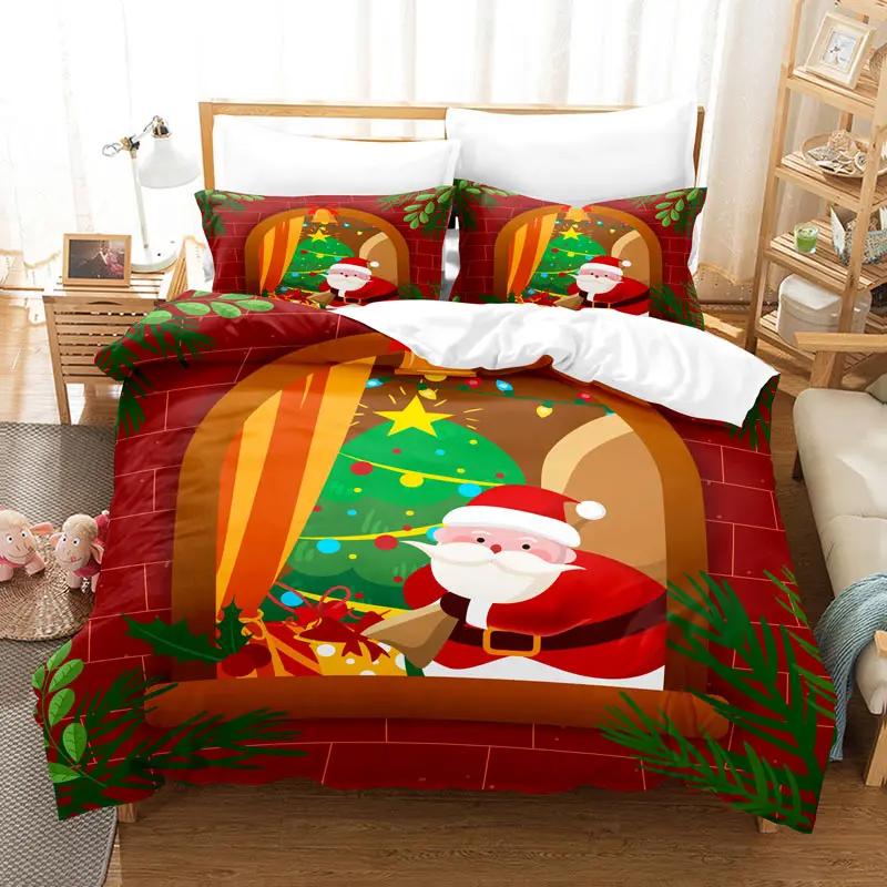 Weihnachts-Bettwäsche-Set Polyester Bettbezug Steppdecke Kissenbezug 3D Rot Doppel Full King Queen Twin Single 2/3-teilig Schlafzimmer EU single(135x200cm) von Joom DACH