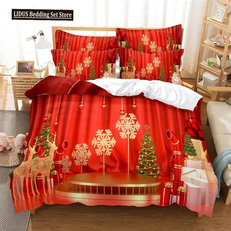 Weihnachts-Bettwäsche-Set Polyester Bettbezug Steppdecke Kissenbezug 3D Rot Doppel Full King Queen Twin Single 2/3-teilig Schlafzimmer EU single(135x200cm) von Joom DACH