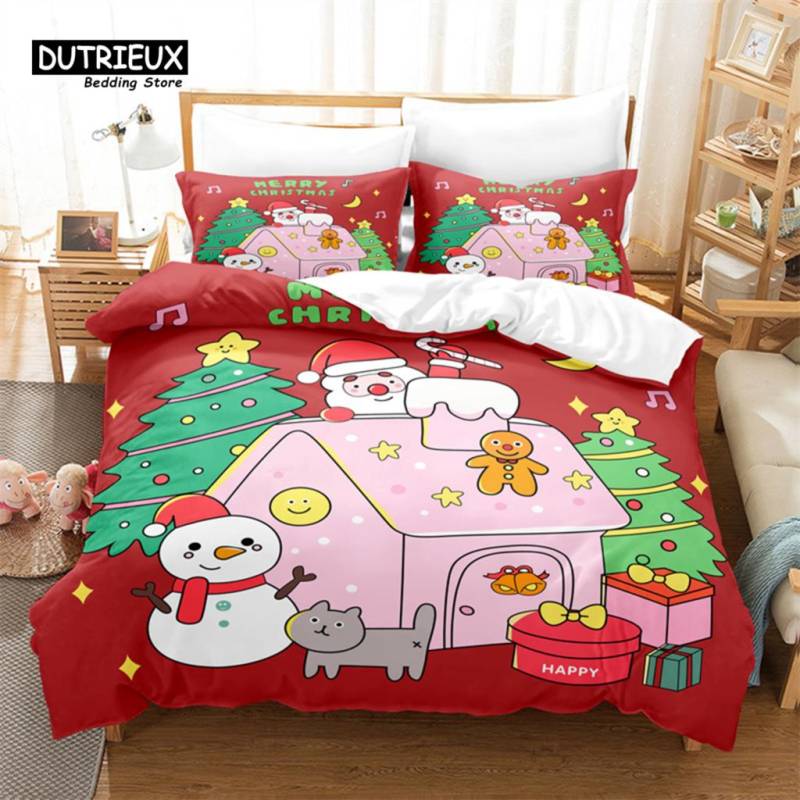 Weihnachts Bettwäsche Set Weihnachten Weihnachtsmann Bettbezug Set 3D Weihnachten Xmas Bettwäsche Queen Size Modisches Design EU single(135x200cm) von Joom DACH
