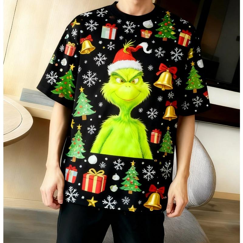 Weihnachts-Cartoon Grünes Fellmonster 3D-gedrucktes Damen Kurzarm T-Shirt Top Kinder Mädchen Lässiger Pullover M von Joom DACH