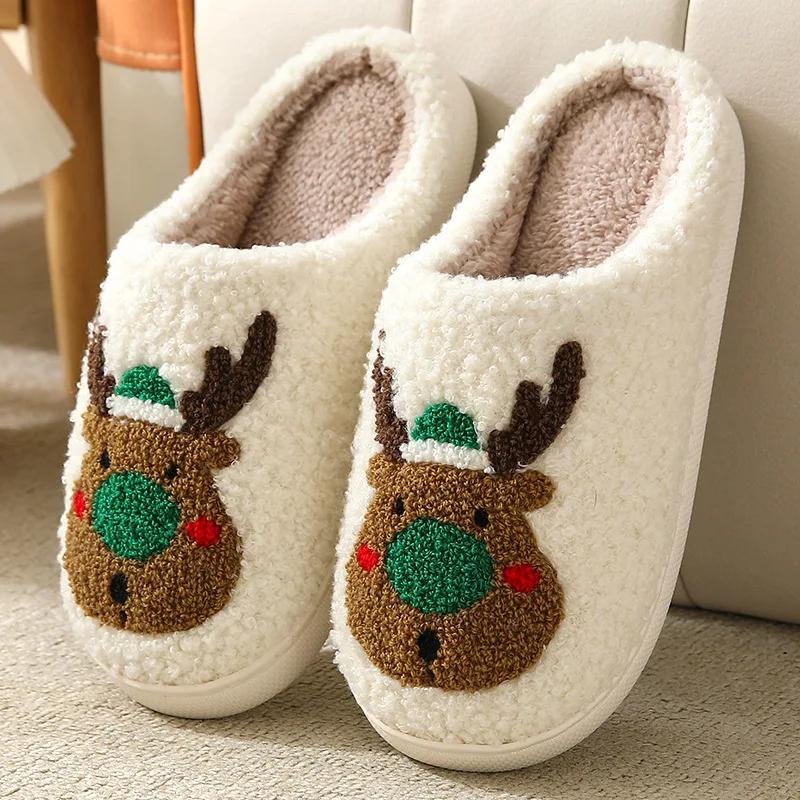 Weihnachts-Elch Baumwollpantoffeln für Damen Herren Winter Niedlich Cartoon Zuhause Rutschfest Paar Boden-Slipper Indoor Plüschschuhe 40-41 grün von Joom DACH