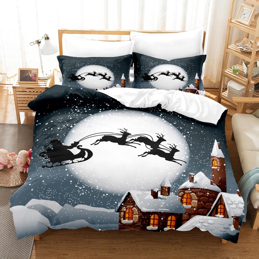 Weihnachts Elch Bettwäsche Set Festival Modern 3D Bettbezug Set Steppdecke Bettwäsche Twin Queen King Einzelgröße Kinder Erwachsene Geschenk Us Twin 172x218cm von Joom DACH