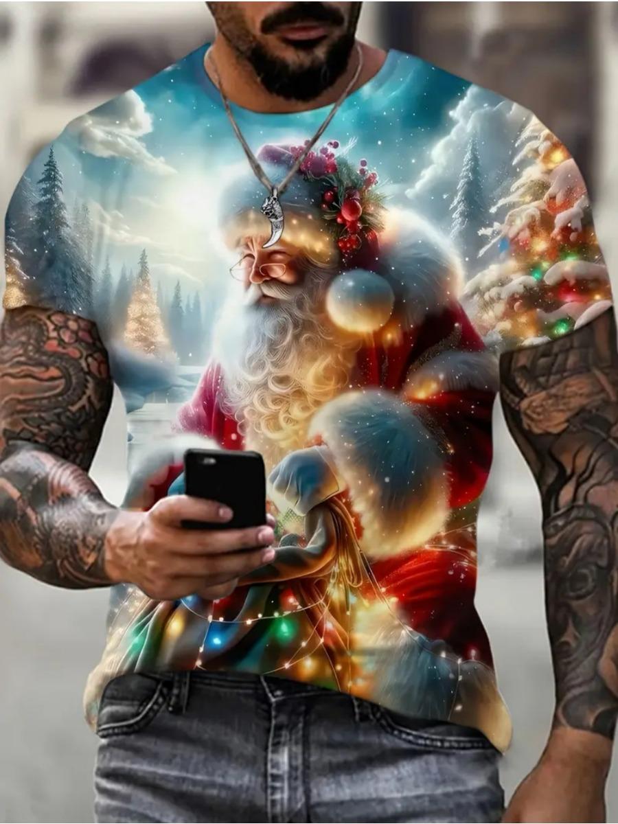 Weihnachts Herren T-Shirt 3D Druck Niedliches Weihnachtsmann Muster Kurzarm T-Shirt Feiertagsmode Top Bequeme Herrenbekleidung 120 von Joom DACH