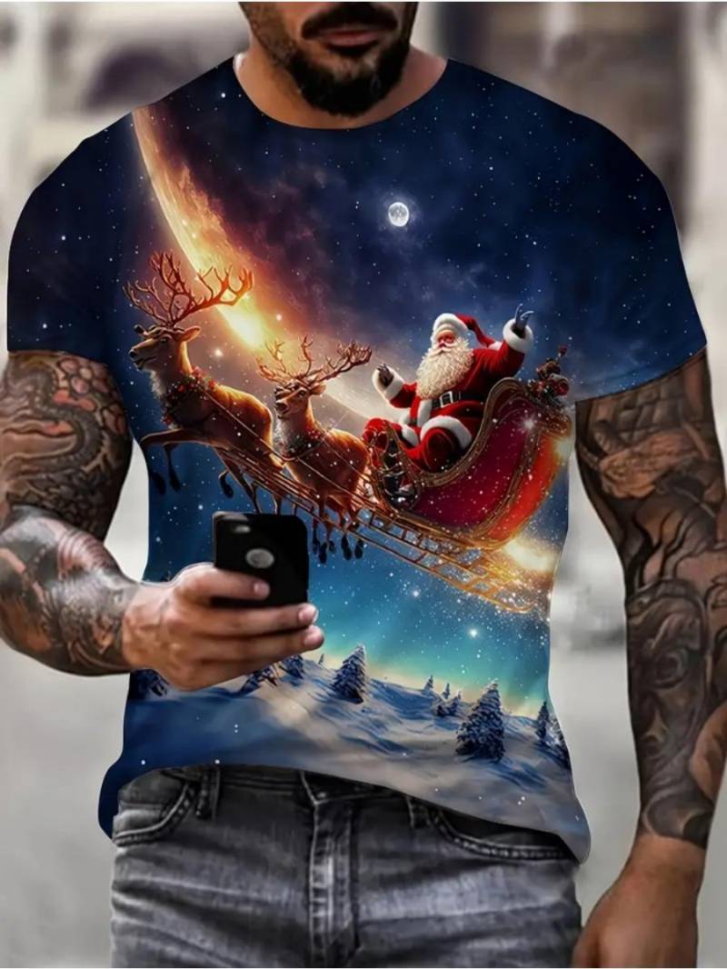 Weihnachts Herren T-Shirt 3D Druck Niedliches Weihnachtsmann Muster Kurzarm T-Shirt Feiertagsmode Top Bequeme Herrenbekleidung 6XL von Joom DACH