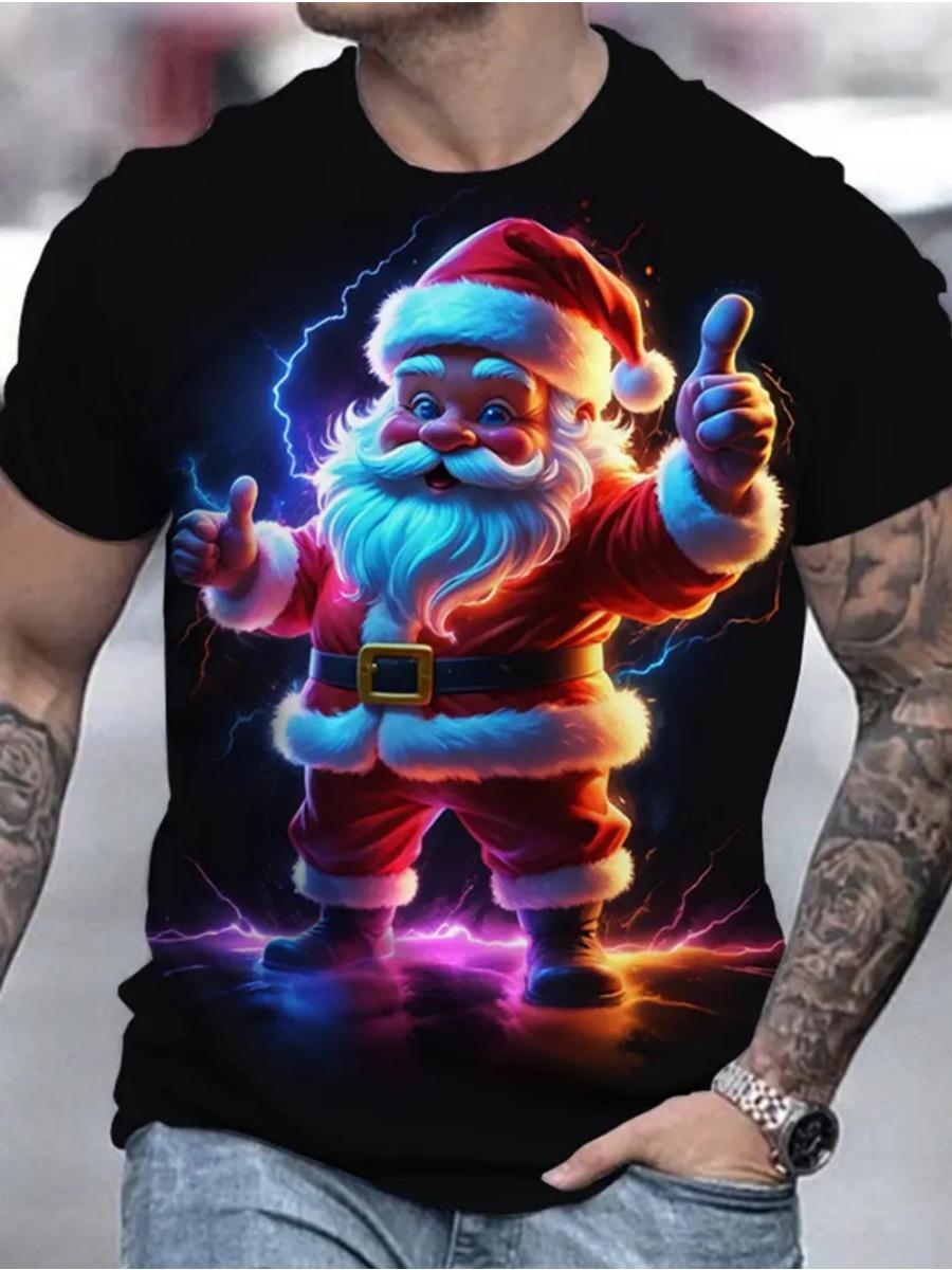 Weihnachts Herren T-Shirt 3D Druck Niedliches Weihnachtsmann Muster Kurzarm T-Shirt Feiertagsmode Top Bequeme Herrenbekleidung L von Joom DACH