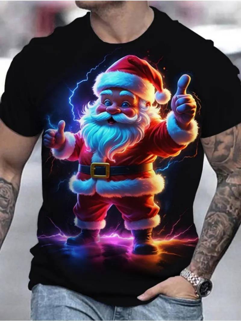 Weihnachts Herren T-Shirt 3D Druck Niedliches Weihnachtsmann Muster Kurzarm T-Shirt Feiertagsmode Top Bequeme Herrenbekleidung L von Joom DACH