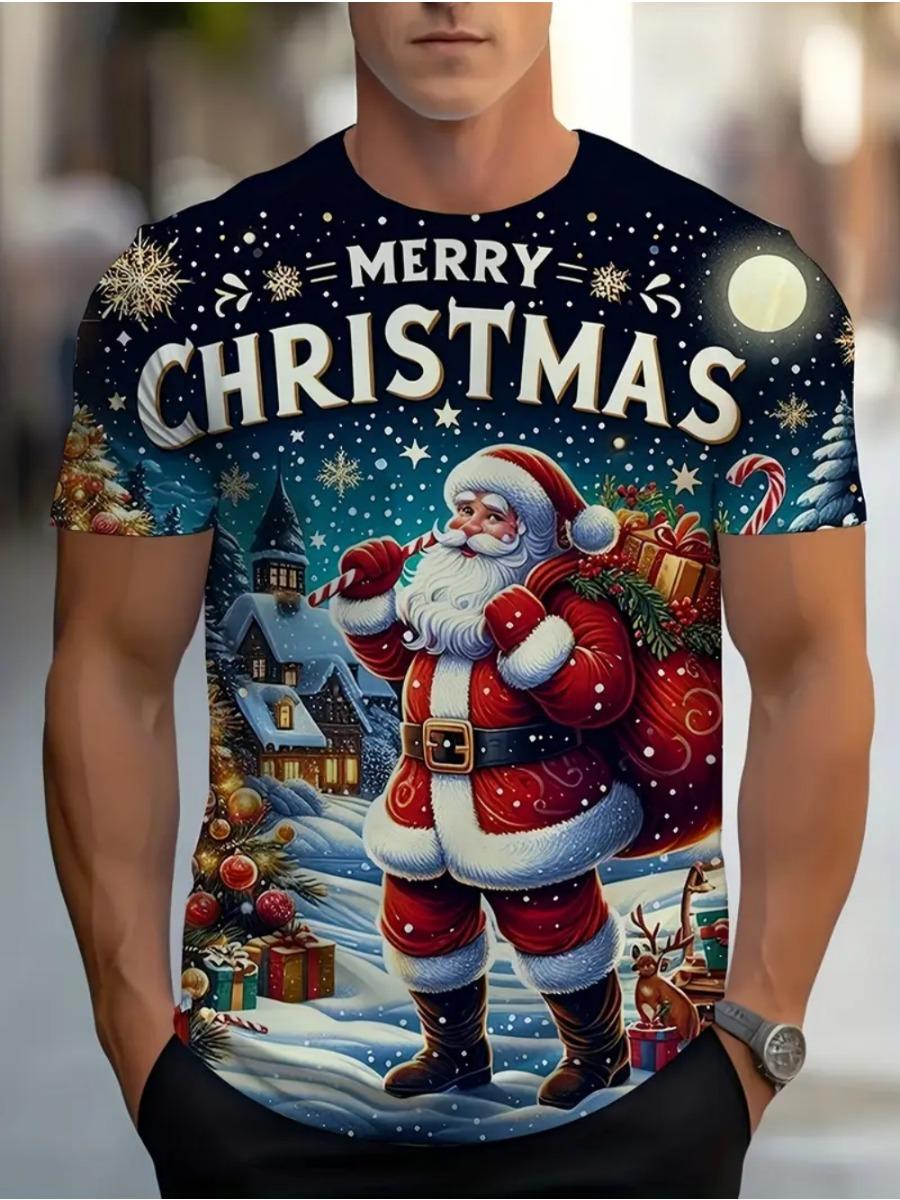 Weihnachts Herren T-Shirt 3D Druck Niedliches Weihnachtsmann Muster Kurzarm T-Shirt Feiertagsmode Top Bequeme Herrenbekleidung M von Joom DACH