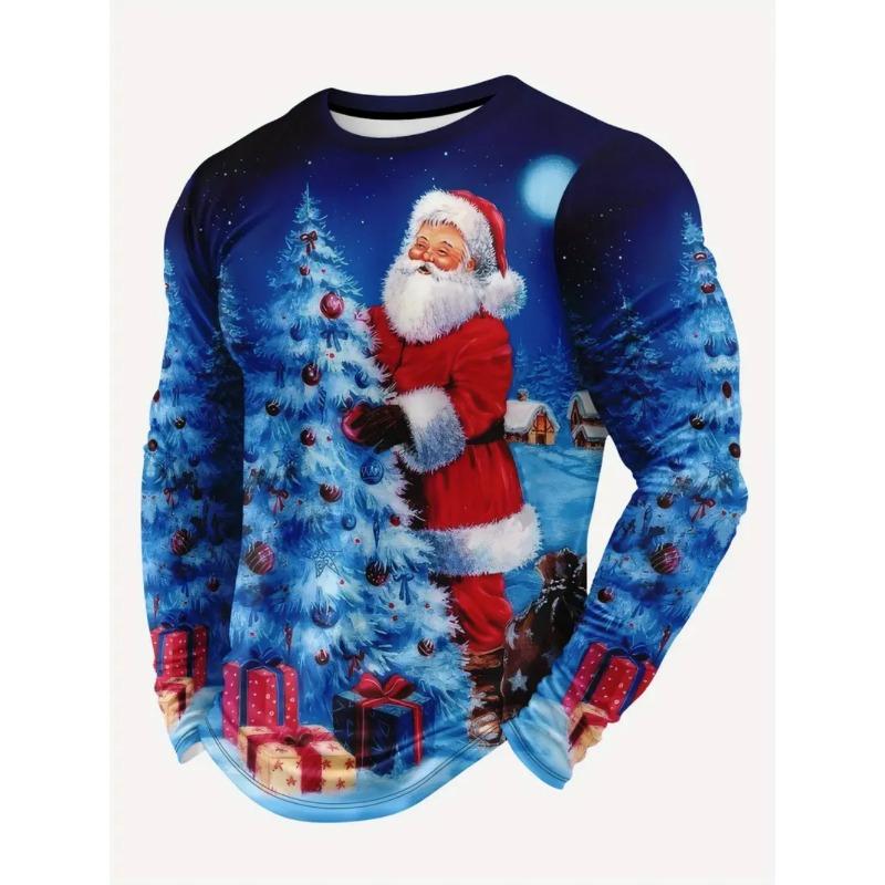 Weihnachts Herren T-Shirts Mode 3D Druck Langarm T-Shirt Rundhals Y2k Kleidung Mann Herbstmode Locker Herren Freizeit Oberteile 6XL von Joom DACH