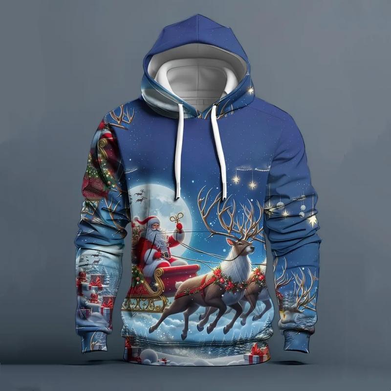 Weihnachts-Hoodies für Herren Santa Claus Print Langarm-Sweatshirts Herren Casual Hoodie Pullover Locker Übergroß Herrenbekleidung L von Joom DACH