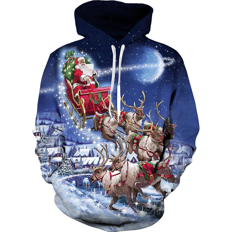 Weihnachts-Hoodies für Herren Santa Claus Print Langarm-Sweatshirts Herren Casual Hoodie Pullover Locker Übergroß Herrenbekleidung L von Joom DACH