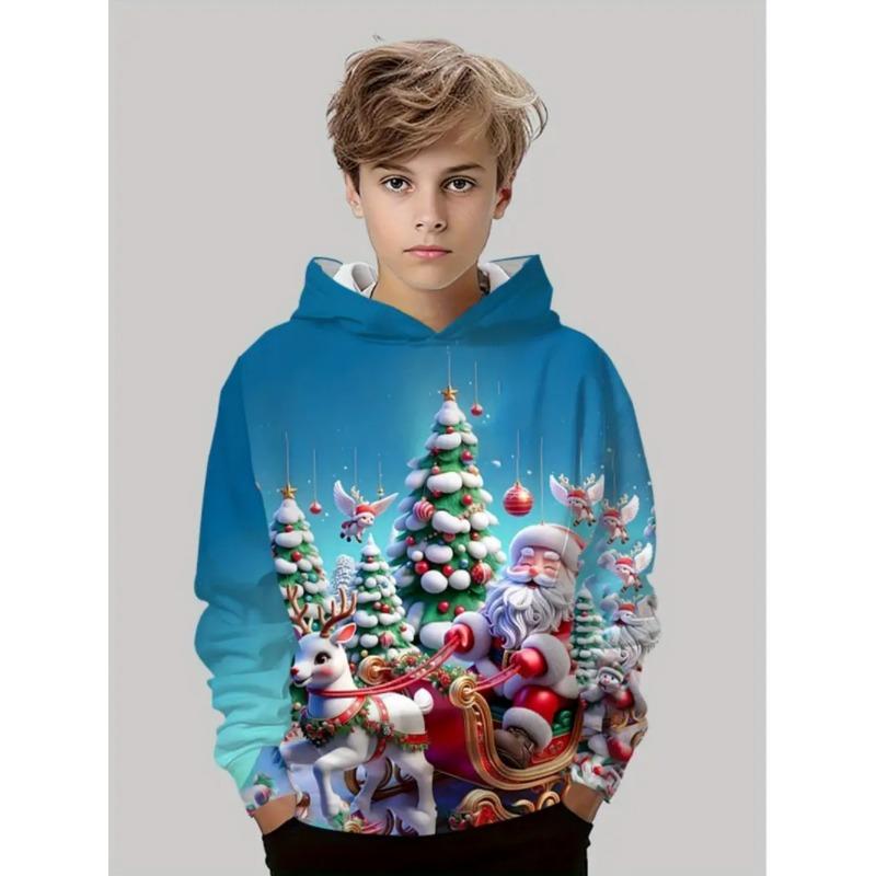Weihnachts-Kinder-Hoodie Weihnachtsmann-Druck Jungen Mädchen Sweatshirt Mode Cartoon Kinderkleidung Feiertagsparty Kinderkleidung 140 von Joom DACH