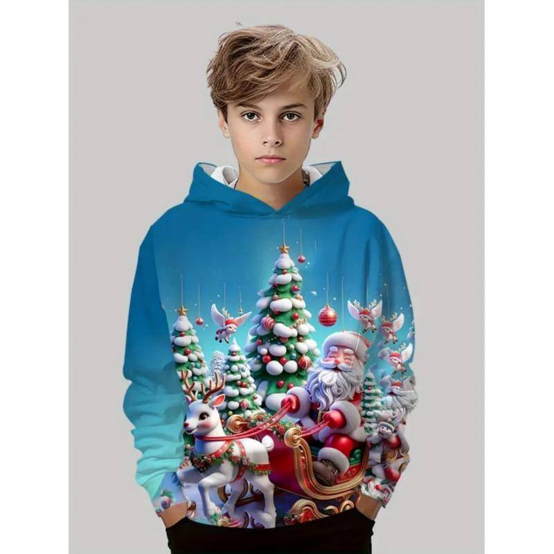 Weihnachts-Kinder-Hoodie Weihnachtsmann-Druck Jungen Mädchen Sweatshirt Mode Cartoon Kinderkleidung Feiertagsparty Kinderkleidung 140 von Joom DACH