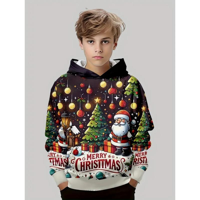 Weihnachts-Kinder-Hoodie Weihnachtsmann-Druck Jungen Mädchen Sweatshirt Mode Cartoon Kinderkleidung Feiertagsparty Kinderkleidung 160 von Joom DACH