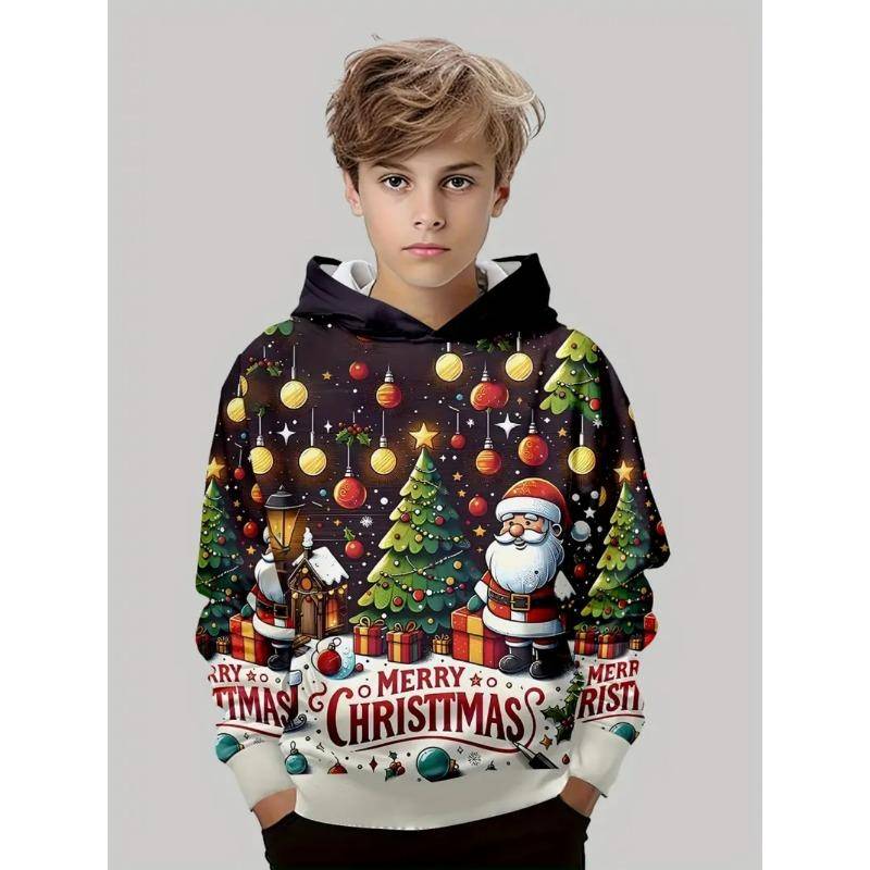Weihnachts-Kinder-Hoodie Weihnachtsmann-Druck Jungen Mädchen Sweatshirt Mode Cartoon Kinderkleidung Feiertagsparty Kinderkleidung 160 von Joom DACH