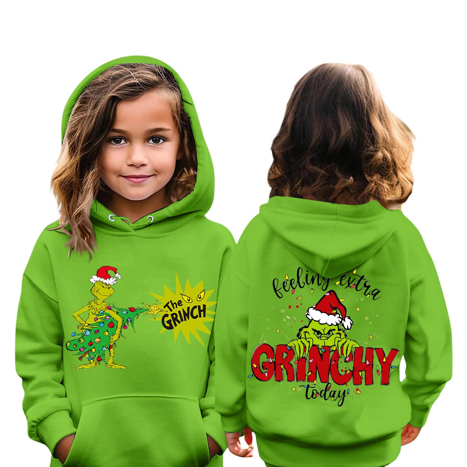 Weihnachts-Kinder-Sweatshirt Langarm Leichtes Lässiges Kapuzenshirt Locker Bequemes Kinder-Sweatshirt 130 grün von Joom DACH