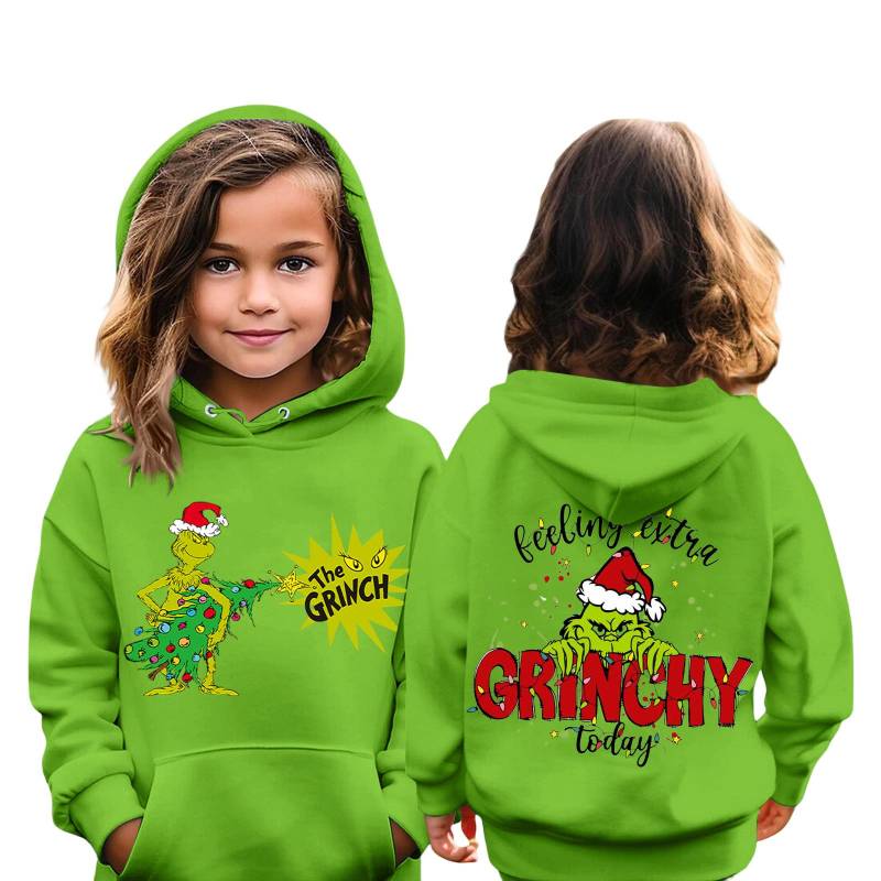 Weihnachts-Kinder-Sweatshirt Langarm Leichtes Lässiges Kapuzenshirt Locker Bequemes Kinder-Sweatshirt 130 grün von Joom DACH