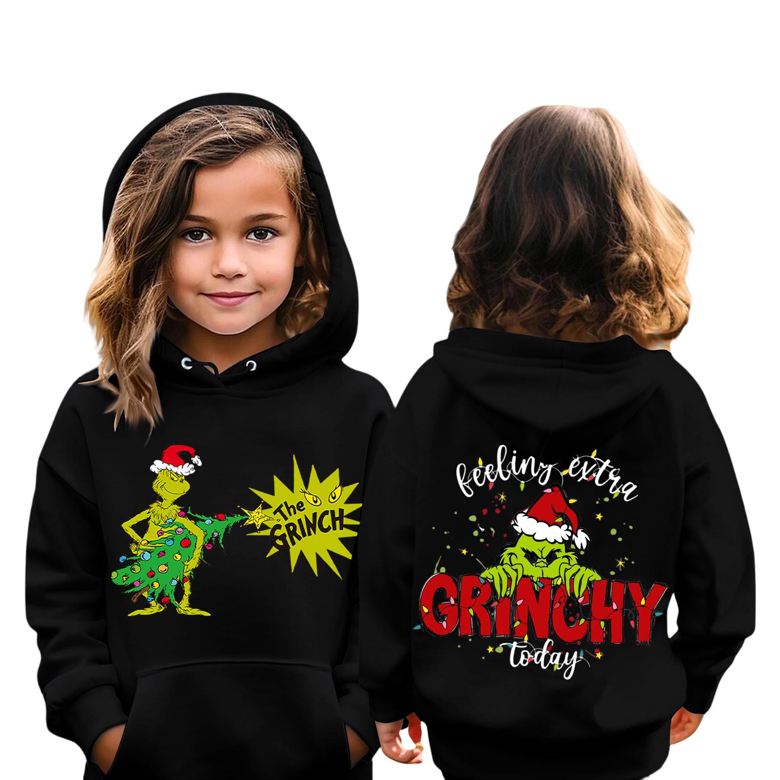 Weihnachts-Kinder-Sweatshirt Langarm Leichtes Lässiges Kapuzenshirt Locker Bequemes Kinder-Sweatshirt 140 schwarz von Joom DACH