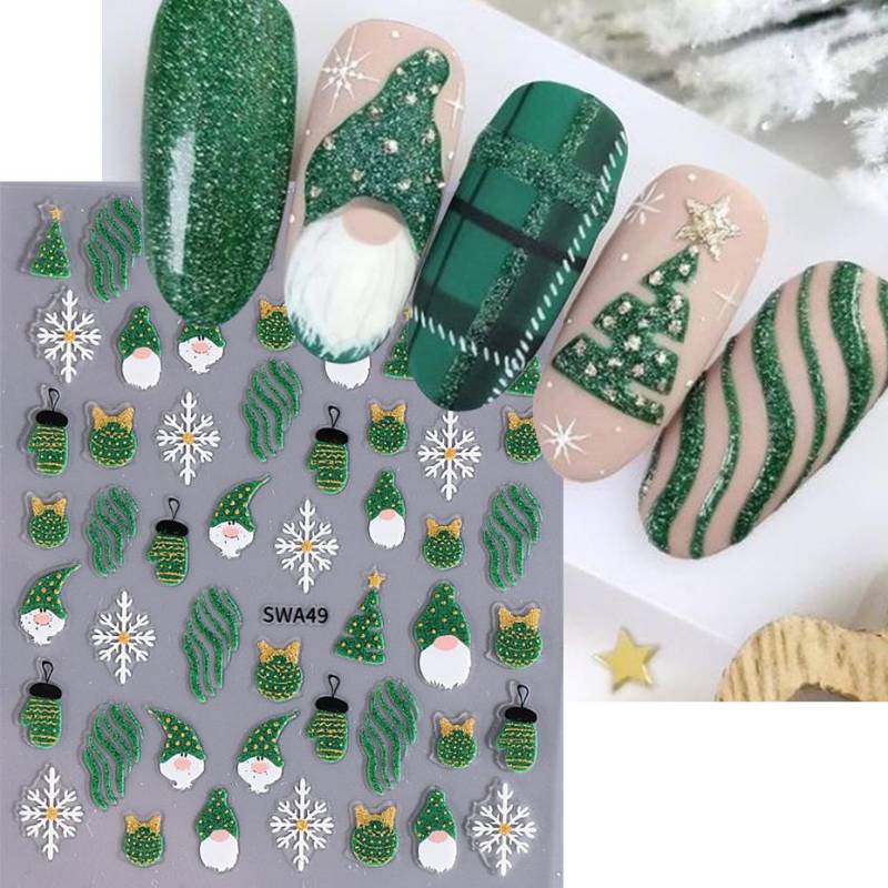 Weihnachts-Nagelkunst-Aufkleber 3D Winter Glitzer Elch Schneeflocke Lebkuchenmann Abziehbilder Slider DIY Maniküre Dekorationen von Joom DACH