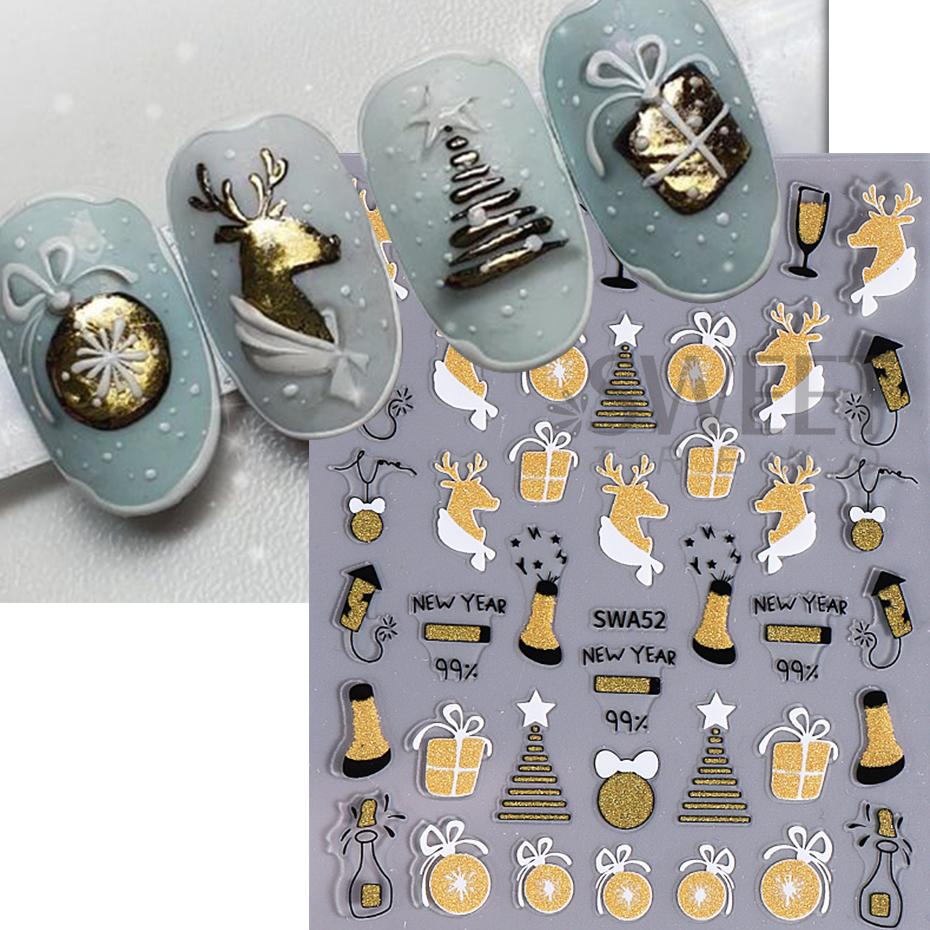 Weihnachts-Nagelkunst-Aufkleber 3D Winter Glitzer Elch Schneeflocke Lebkuchenmann Abziehbilder Slider DIY Maniküre Dekorationen von Joom DACH