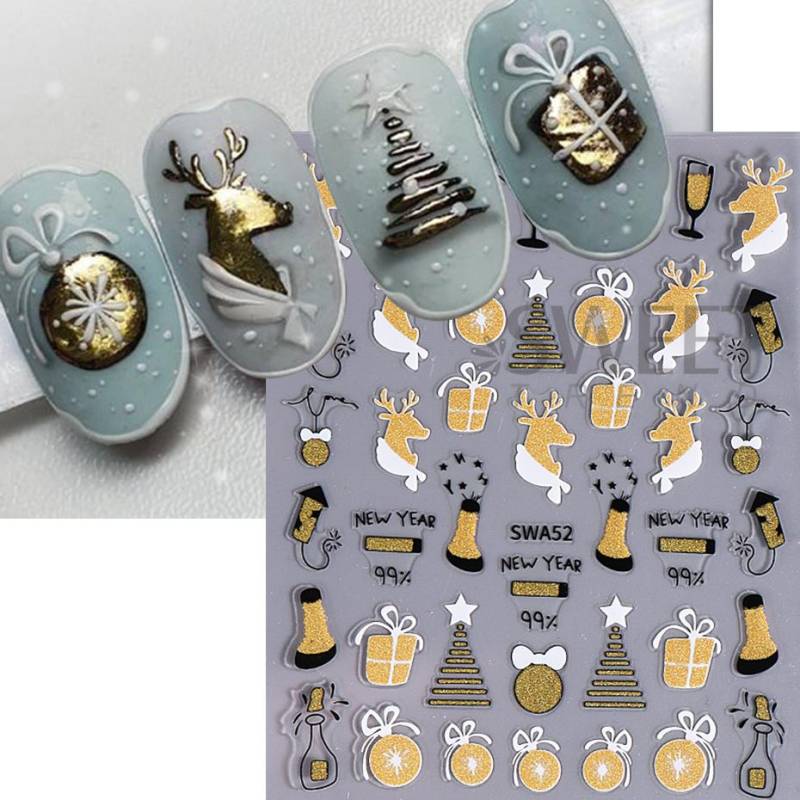 Weihnachts-Nagelkunst-Aufkleber 3D Winter Glitzer Elch Schneeflocke Lebkuchenmann Abziehbilder Slider DIY Maniküre Dekorationen von Joom DACH