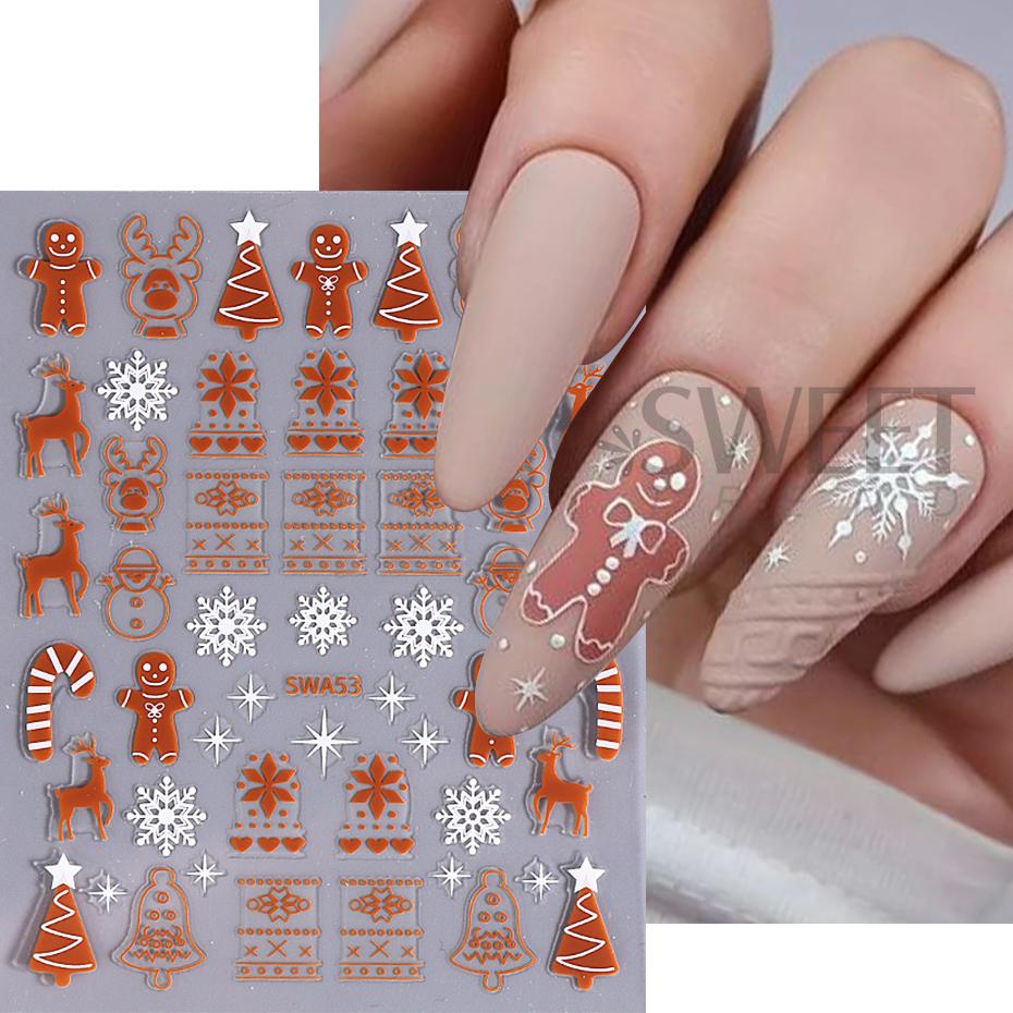 Weihnachts-Nagelkunst-Aufkleber 3D Winter Glitzer Elch Schneeflocke Lebkuchenmann Abziehbilder Slider DIY Maniküre Dekorationen von Joom DACH
