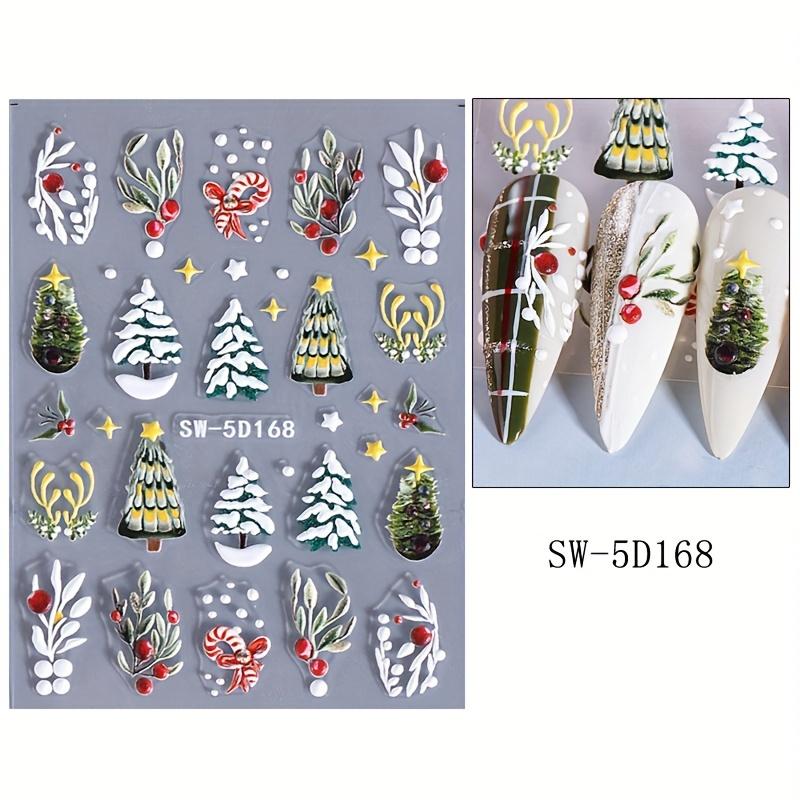 Weihnachts-Nagelkunst-Aufkleber Abziehbilder 1 Blatt, Winter Weihnachtsbaum Blätter Muster Geprägte Selbstklebende Nagelaufkleber, DIY Nagelkunst Dekoration von Joom DACH