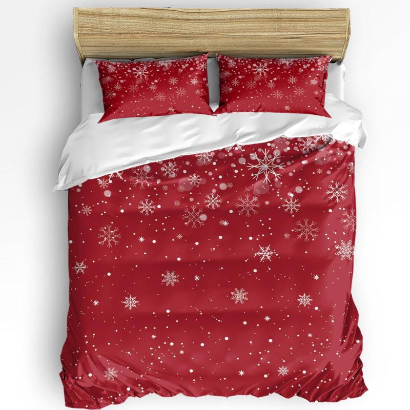 Weihnachts-Poinsettia-Kugel Tannenzweige Schneemann 3-teiliges Bettwäsche-Set für Doppelbett Heimtextil Bettbezug Steppdeckenbezug Kissenbezug EU single(135x200cm) von Joom DACH