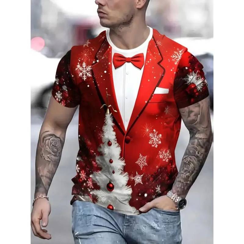 Weihnachts-Schneeflocke 3D Digital bedrucktes Herren Freizeit-Mode Rundhals Kurzarm T-Shirt 3XL von Joom DACH